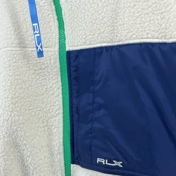 RALPH LAUREN Fleece Womens L RLX Ripstop Trim Full Zip Funnel Neck Off White